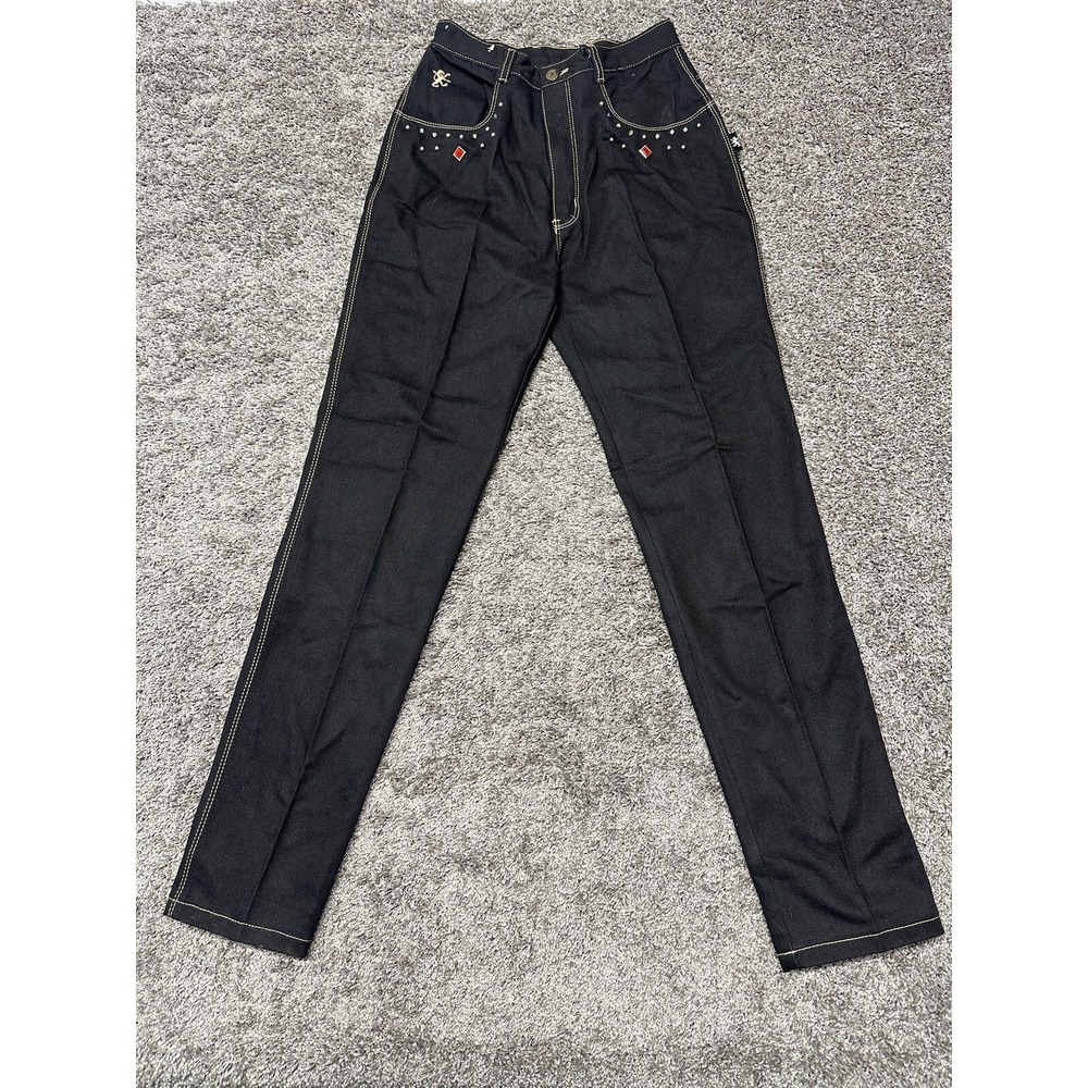 RARE VTG Braxton Women's Jeans SIZE 12 Straight Black Stretch Denim‎ Bejeweled